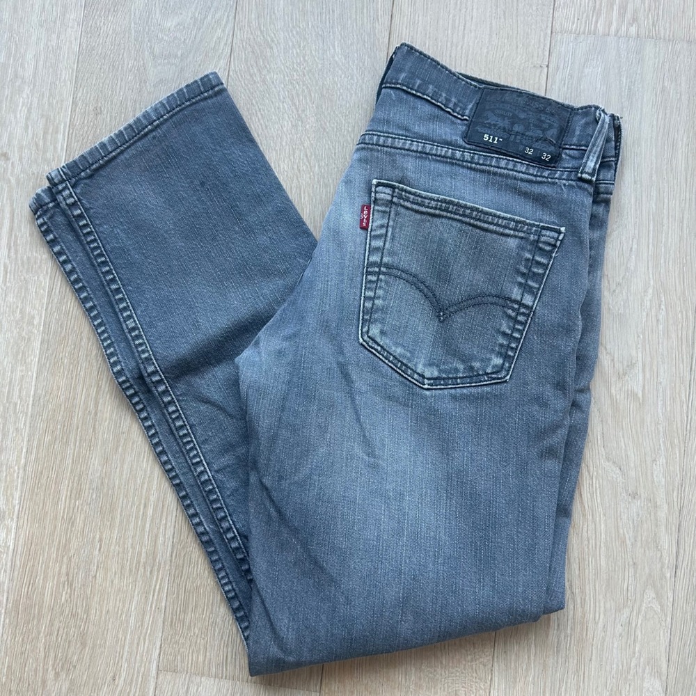 Levi's 511 Slim Fit Jeans 32x29‎ Gray Charcoal Stonewash Denim Casual Classic